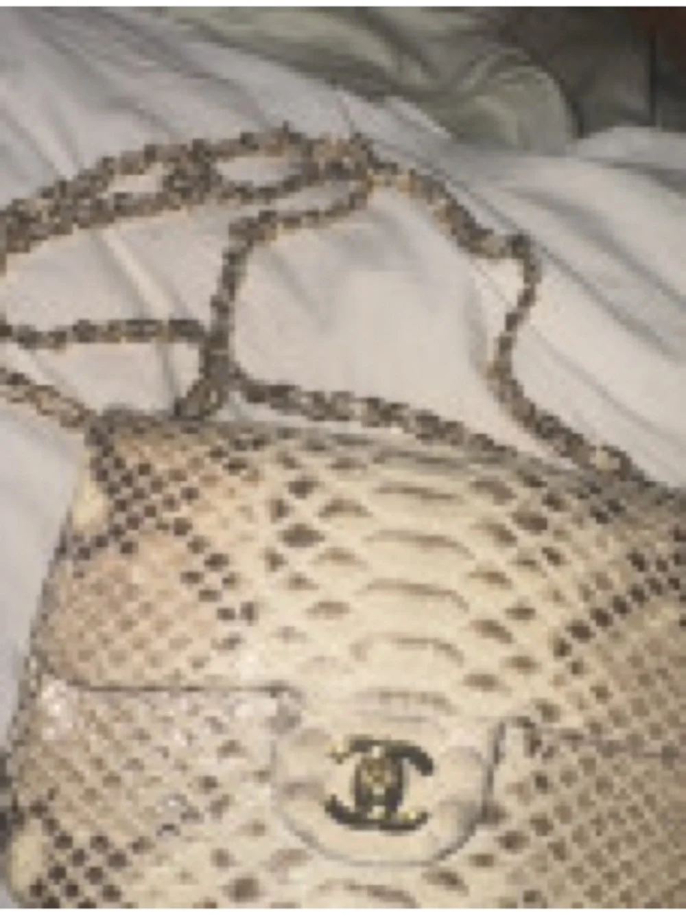 CHANEL Gold-Tone Python-Effect Quilted Shoulder Bag